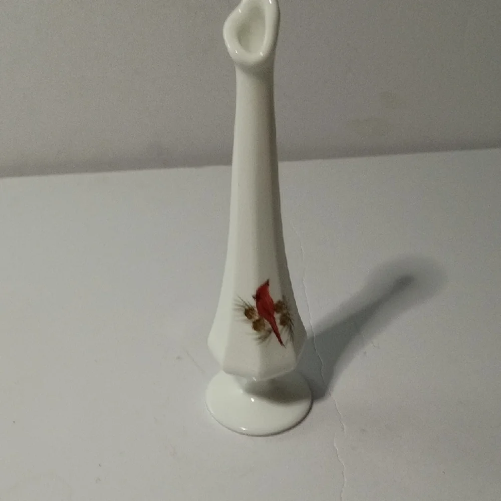 Fenton White Vase with Red Floral Accent